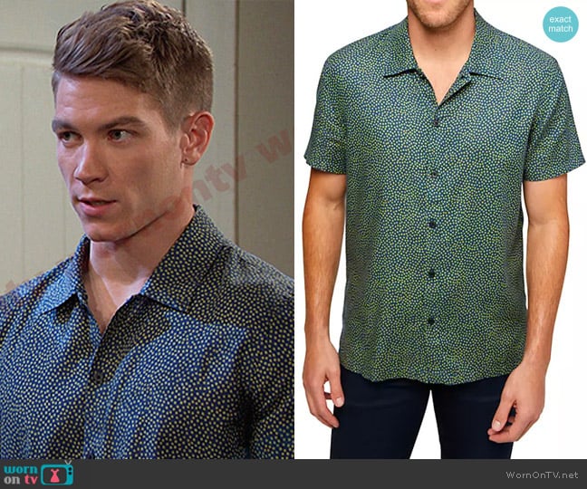 7 For All Mankind Short-Sleeve Camp Collar Dot-Print Shirt worn by Tripp Johnson (Lucas Adams) on Days of our Lives