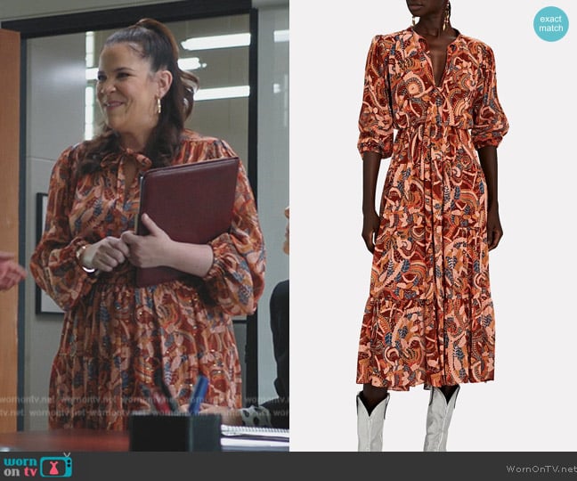 A.L.C. Marlowe Silk Chiffon Midi Dress worn by Sara Castillo (Lindsay Mendez) on All Rise