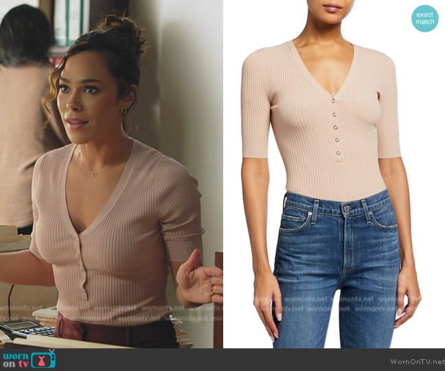 A.L.C. Toni V-Neck Plunge Bodysuit worn by Emily Lopez (Jessica Camacho) on All Rise