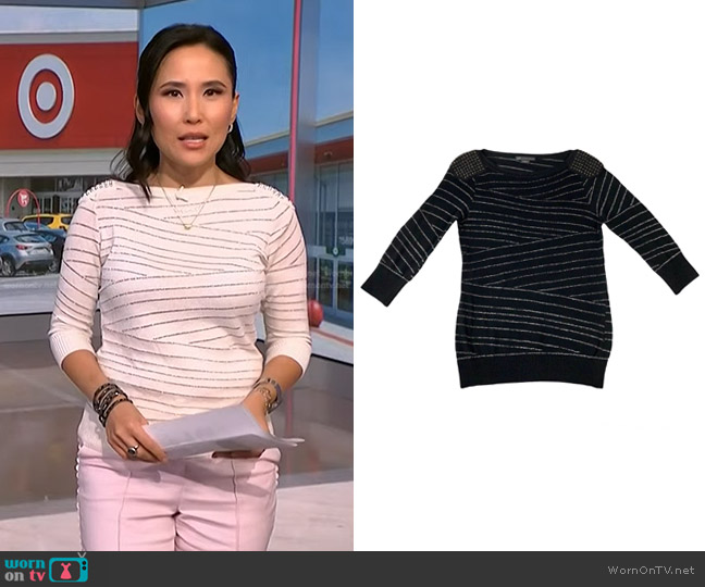 Armani Exchange Studded Shoulders Metallic Stripe Sweater worn by Vicky Nguyen on NBC News Daily