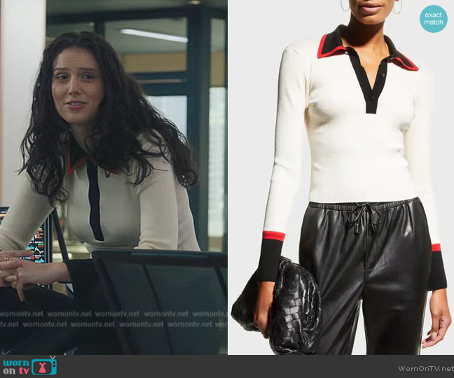 Alice + Olivia Pia Ribbed Wool Blend Polo Sweater worn by Kate Sacker (Condola Rashad) on Billions