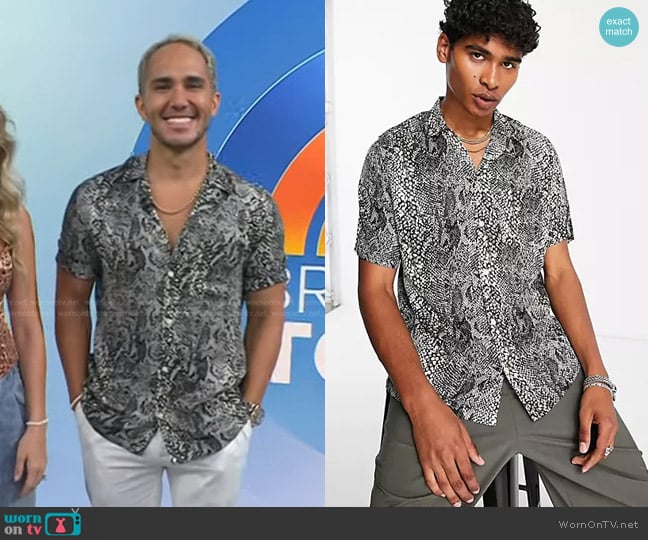 All Saints Reptilia Shirt in gray worn by Carlos PenaVega on Today