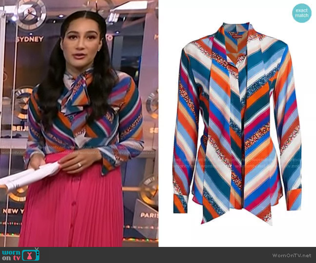 WornOnTV: Morgan’s striped blouse and pink pleated skirt on NBC News ...