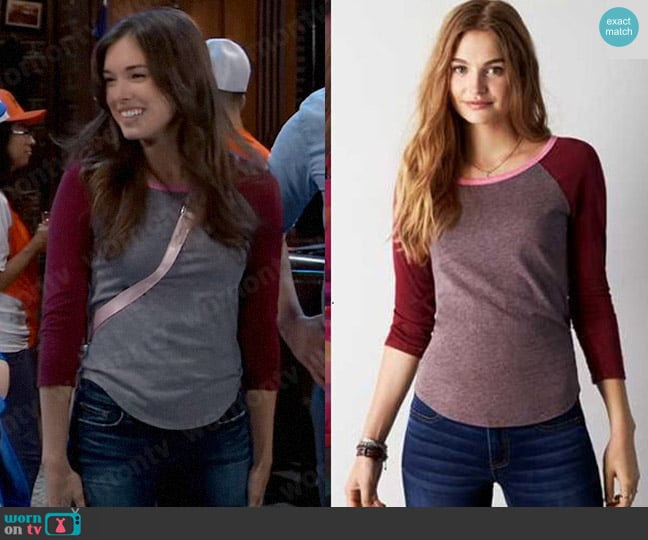 American Eagle Colorblock Baseball T-Shirt worn by Willow Tait (Katelyn MacMullen) on General Hospital