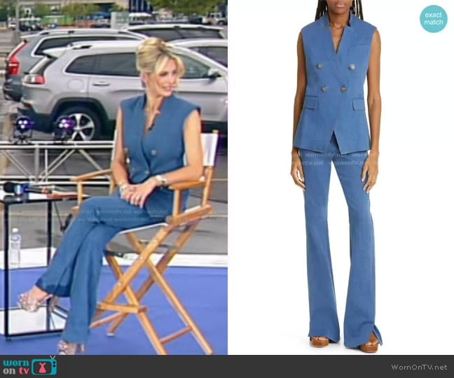 Veronica Beard Amika Stretch Cotton Vest and Royce Pants worn by Laura Rutledge on Good Morning America