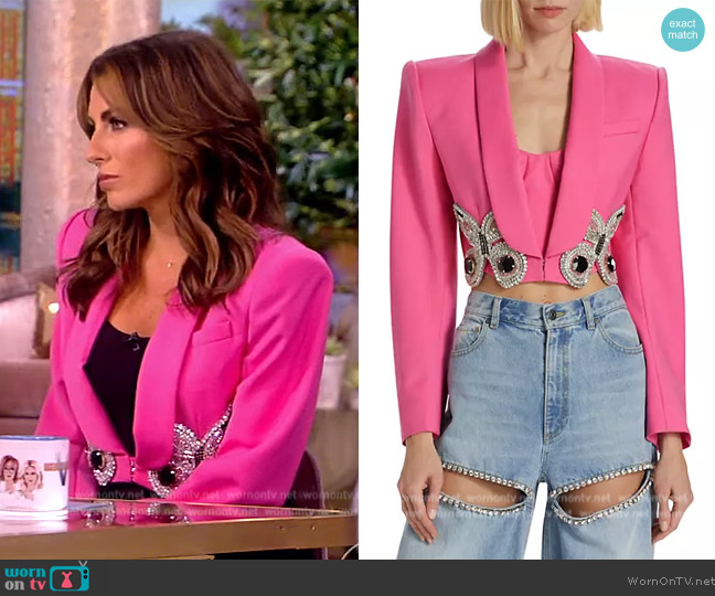 Area Butterfly-embroidered cropped blazer worn by Alyssa Farah Griffin on The View