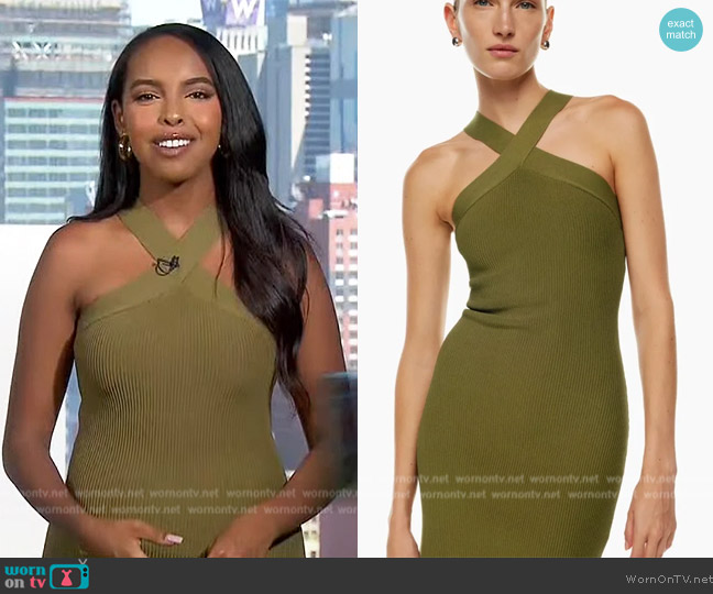 WornOnTV: Mona’s green ribbed cross neck dress on Extra | Mona Kosar ...