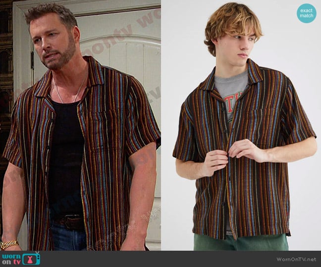 BDG Eli Dobby Stripe Shirt in Black worn by Brady Black (Eric Martsolf) on Days of our Lives