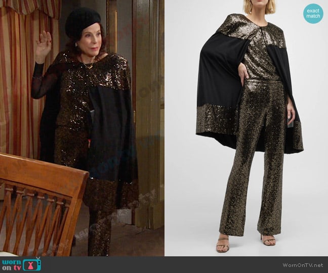 Badgley Mischka Collection Jewel-Neck Sequin Cape top and Pants worn by Vivian Alamain (Louise Sorel) on Days of our Lives