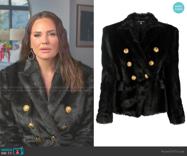 Balmain Faux-Fur Double Breasted Jacket worn by Meredith Marks on The Real Housewives of Salt Lake City