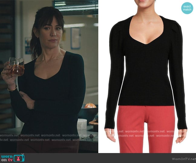 Ba&sh Puff Sleeve Sweater worn by Wendy Rhoades (Maggie Siff) on Billions