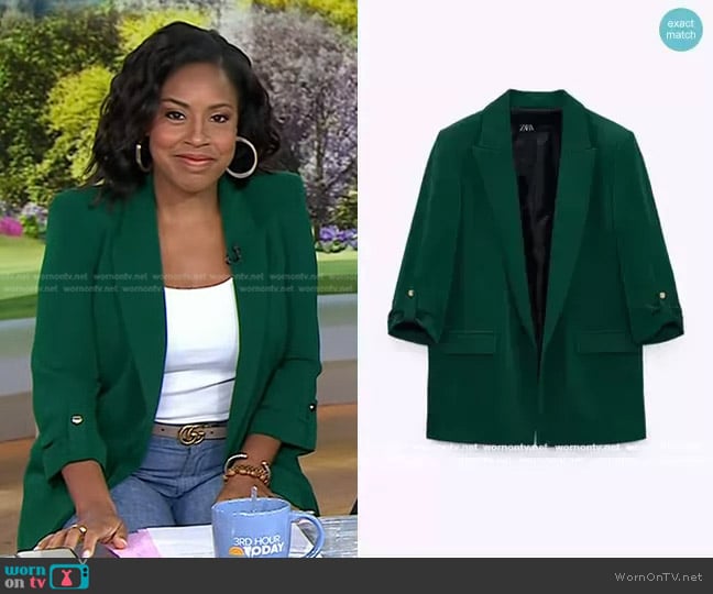 WornOnTV: Sheinelle’s green roll-up sleeve jacket and belt on Today ...