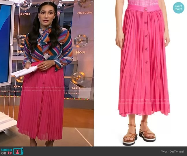 Boss Eplisa Pleated Skirt worn by Morgan Radford on NBC News Daily