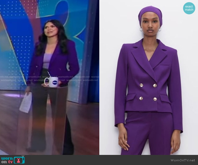 WornOnTV: Melissa Adan’s purple cropped blazer on Good Morning America ...