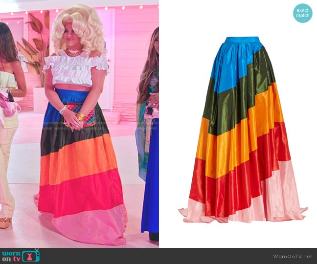 Carolina Herrera Rainbow Diagonal-Striped Ball Skirt worn by Heather Gay on The Real Housewives of Salt Lake City