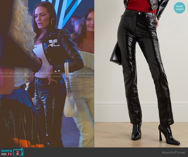 Courrèges Coated Cotton-Blend Slim-Leg Pants worn by Meredith Marks on The Real Housewives of Salt Lake City