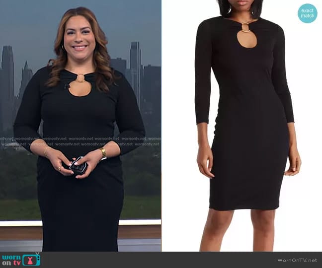 Calvin Klein O-Ring Cutout Pebbled Jersey Sheath Dress worn by Violeta Yas on NBC News Daily