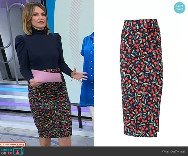 Carolina Herrera Gathered Painterly Midi-Skirt worn by Savannah Guthrie on Today