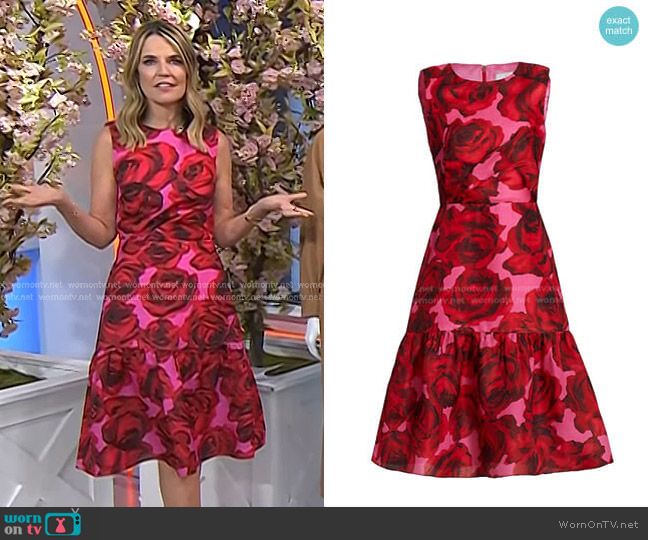 Carolina Herrera Sleeveless Painterly Rose Dress worn by Savannah Guthrie on Today
