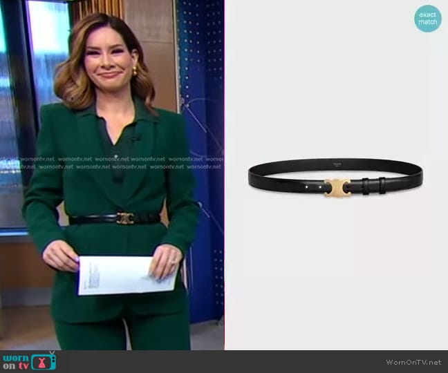 Celine Medium Triomphe Belt in Smooth Calfskin worn by Rebecca Jarvis on Good Morning America