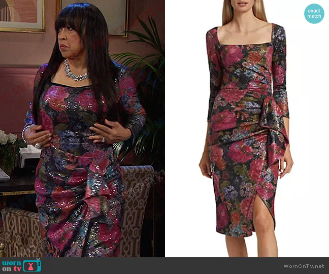 Chiara Boni La Petite Robe Cesarima Floral Sequined Cocktail Dress worn by Paulina Price (Jackée Harry) on Days of our Lives