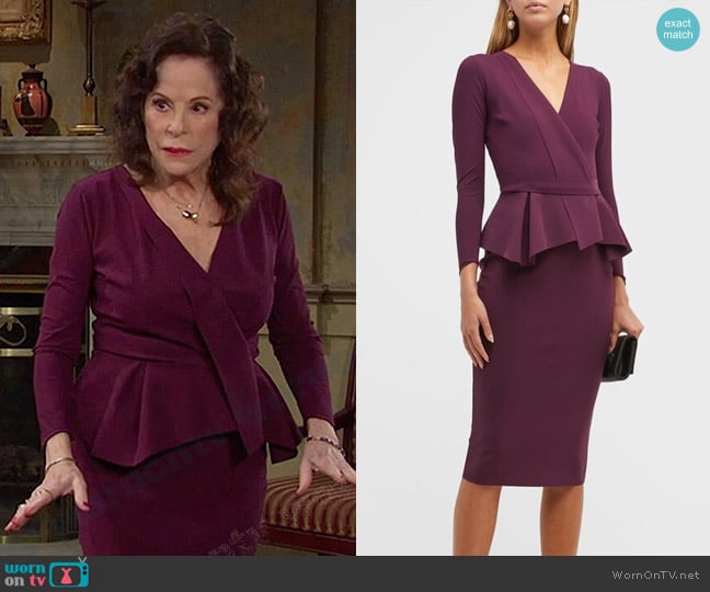 Chiara Boni La Petite Robe Leticia 3/4-Sleeve Peplum Sheath Dress worn by Vivian Alamain (Louise Sorel) on Days of our Lives