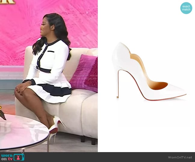 Christian Louboutin Hot Chick 100 Patent Leather Pumps in Bianco worn by Keke Palmer on Today