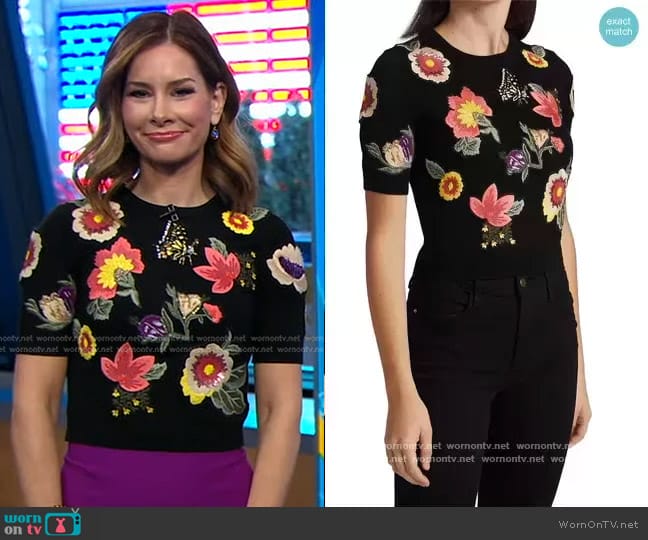 Ciara Embroidered Sweater by Alice + Olivia worn by Rebecca Jarvis on Good Morning America