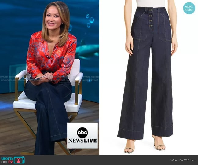 Cinq a Sept Benji Wide Leg Jeans worn by Eva Pilgrim on Good Morning America