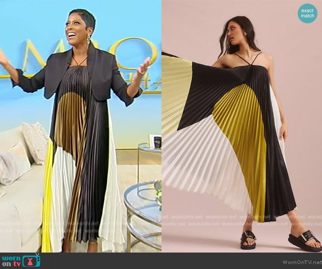 Delfi Collective Convertible Pleated Midi Dress worn by Tamron Hall on Tamron Hall Show