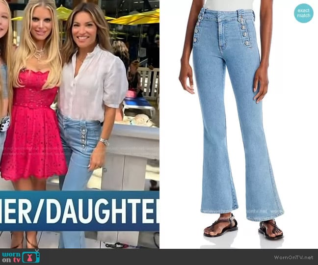 Derek Lam 10 Crosby Robertson High Rise Flare Jeans in Dover Light worn by Kit Hoover on Access Hollywood