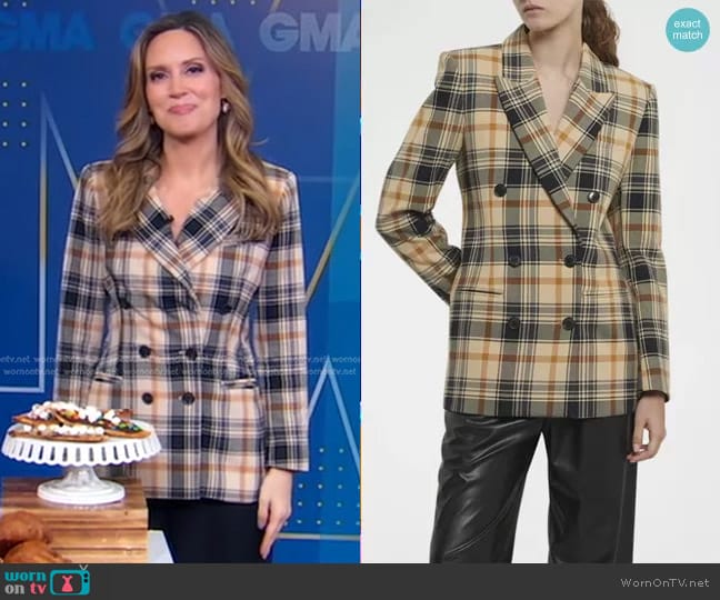 Derek Lam 10 Crosby Walter Plaid Double-Breasted Jacket worn by Rhiannon Ally on Good Morning America