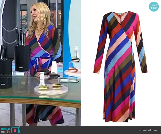 Diane von Furstenberg Silk Wrap Midi Dress in Carson Stripe Black Multi worn by Chassie Post on Today