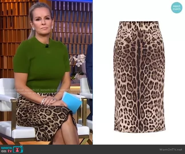 Dolce & Gabbana Leopard-Print Stretch-Silk Skirt worn by Dr. Jennifer Ashton on Good Morning America