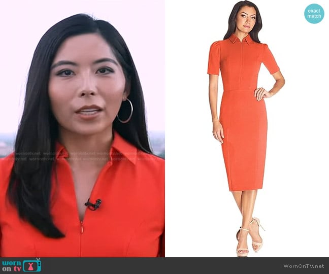 Dress the Population Gloria Collared Zip Midi Dress worn by Selina Wang on Good Morning America