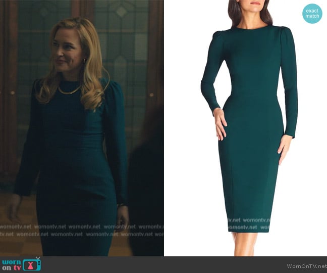 Dress the Population Nadia Long Sleeve Scoop Back Midi Dress worn by Piper Perabo (Piper Perabo) on Billions