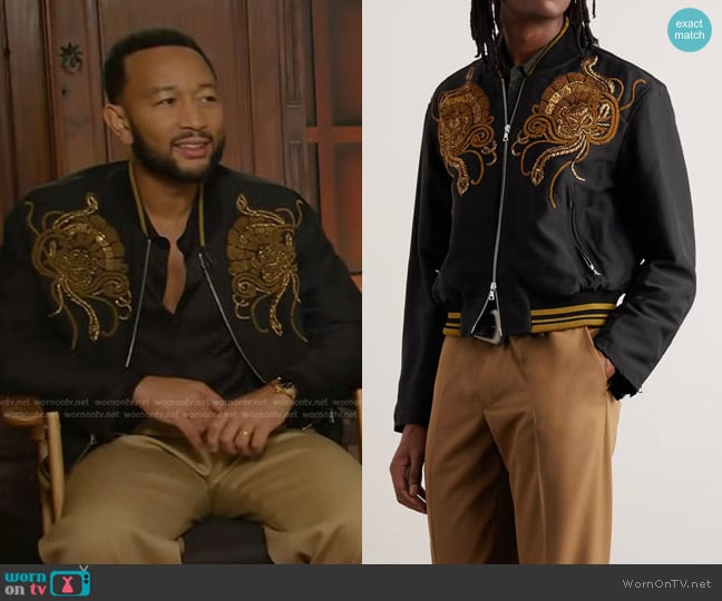 Dries Van Noten Vamps Embroidered Jersey Bomber Jacket worn by John Legend on Today