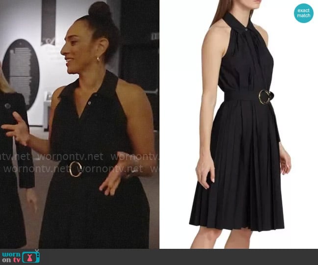 Elie Tahari Pleated Fit & Flare Belted Halter Midi-Dress worn by Michelle Miller on CBS Mornings