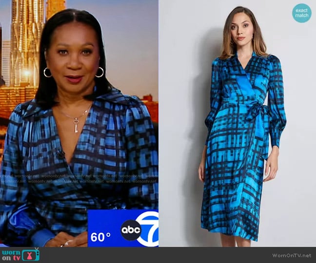 Elie Tahari Silk Cubist Plaid Wrap Dress worn by Sandra Bookman on Good Morning America