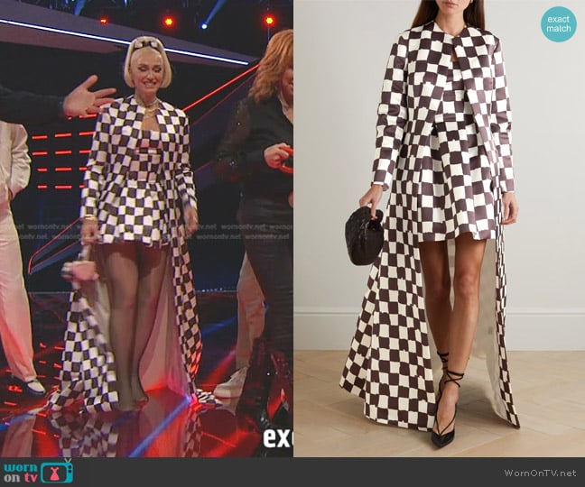 Emilia Wickstead Cheryl Checked Duchesse-Satin Coat worn by Gwen Stefani on The Voice