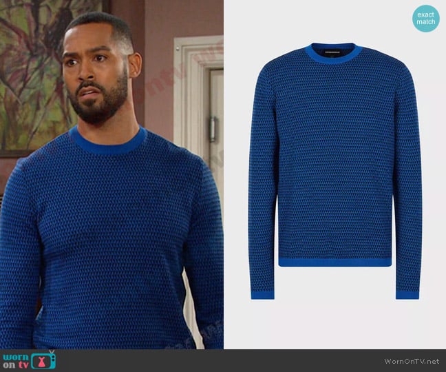 Emporio Armani  Virgin-Wool Jumper with Jacquard Geometric Pattern worn by Eli Grant (Lamon Archey) on Days of our Lives