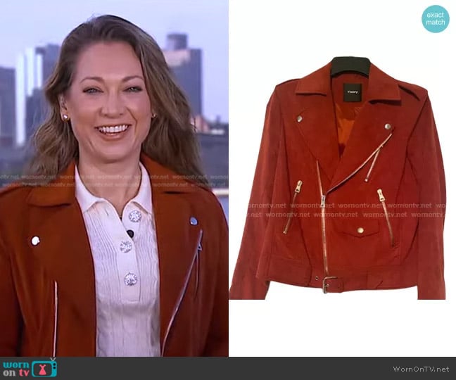 Theory Faux Suede Modern Moto Jacket worn by Ginger Zee on Good Morning America