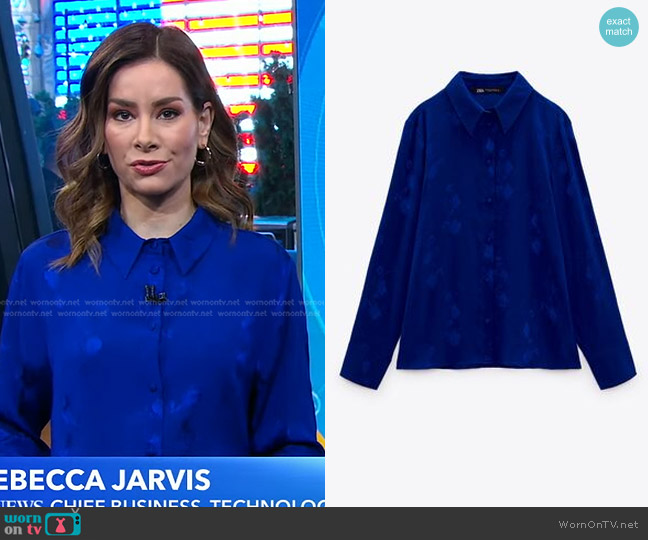 Zara Floral Jacquard Shirt worn by Rebecca Jarvis on Good Morning America