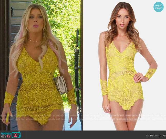 For Love and Lemons Antigua Chartreuse Lace Mini Dress worn by Alexandra Rose (Alexandra Rose) on Selling the OC