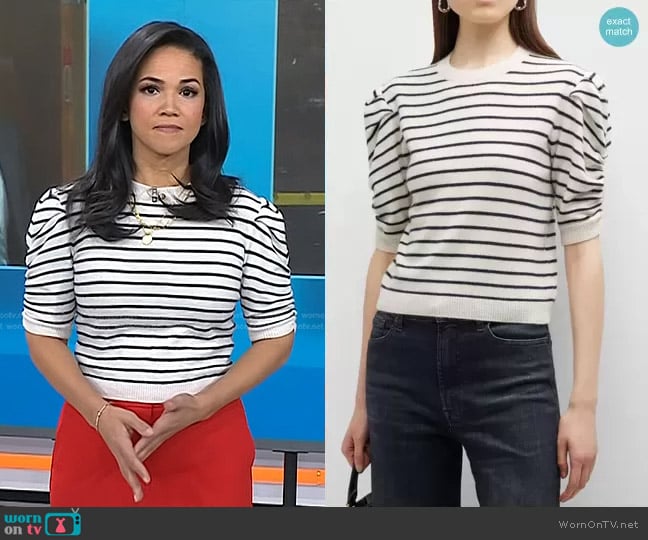 Frame Ruched Striped Cashmere Sweater worn by Laura Jarrett on Today