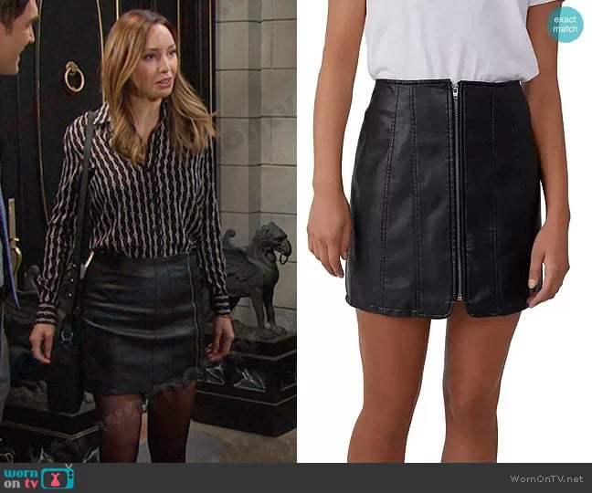 Free People Layla Faux Leather Miniskirt worn by Gwen Rizczech (Emily O'Brien) on Days of our Lives