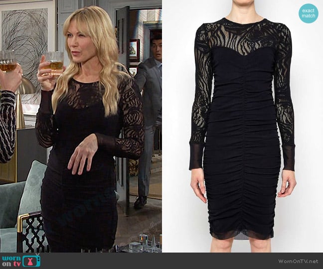 Fuzzi Ruched Lace-Yoke Tulle Dress worn by Kristen DiMera (Stacy Haiduk) on Days of our Lives