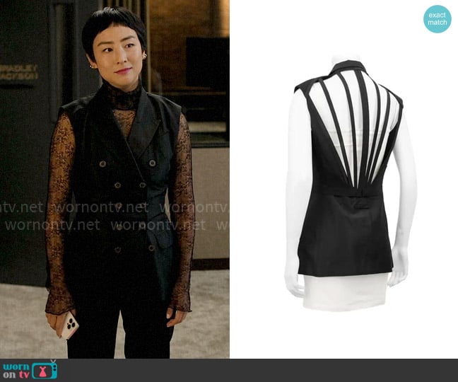 Gaultier Vintage Silk Double Breasted Cage Back Vest worn by Stella Bak (Greta Lee) on The Morning Show