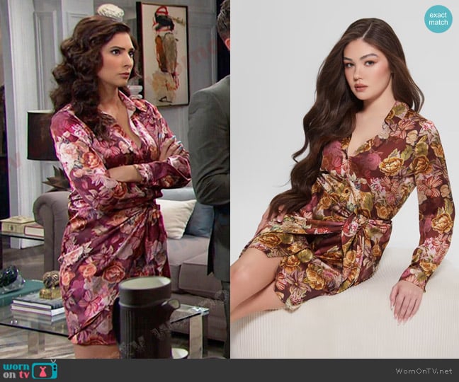 Guess Eco Alya Printed Dress in Digital Tapestry Print Ma worn by Gabi Hernandez (Camila Banus) on Days of our Lives