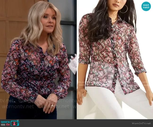 Guess Clouis Sheer Printed Shirt worn by Felicia Scorpio (Kristina Wagner) on General Hospital